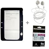 Black Color Amazon Kindle 2 E-Book Reader Silicone Rubber Skin Case + Kindle2 Stereo Sound Earbud Headphones + Kindle2 Anti Scratch LCD Screen Protector