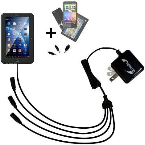 Compact Tabletop Multi-port wall charger bundled with flip out prongs for the Polaroid PTAB7XC - Clean design charges up to four devices at once and upgradeable using Gomadic TipExchange