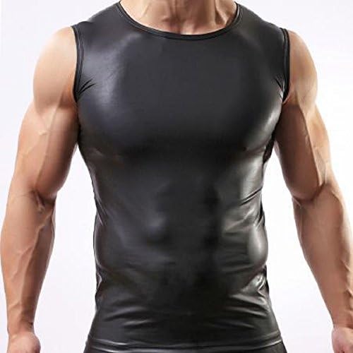 JTS Men's Faux Leather Vest Tank Tops (L)