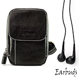 Protective and Durable Real Genuine Leather Sling Bag with Removable and Adjustable Shoulder Strap (Unisex) for Pandigital Novel 7 inch Multimedia Color eReader Android OS Tablet + Includes a Crystal Clear High Quality HD Noise Filter Ear buds Earphones Headphones ( 3.5mm Jack )