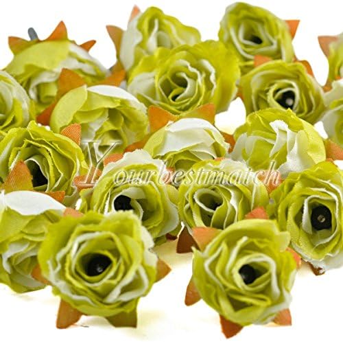 50x Bridal Clips Wedding Decor Small Tea Bud Silk Artificial Flowers Heads DIY Ivory Green