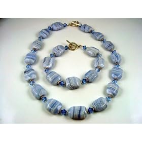 Roca Blu Necklace and Bracelet Set by Sparklyworld