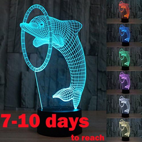 XJCKING 3D Visualization Amazing Glow LED Art Sculpture Optical Illusion Desk Lamp Night Light Display Decoration (Dolphin Through Ring)