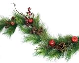6' x 13 Mixed Long Needle Pine Christmas Garland With Apples & Berries