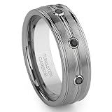 Tungsten Carbide 3 Black Diamond Wedding Band Ring