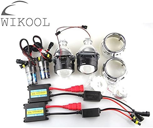 WIKOOL 2.5" HID Bixenon Projector Lens with Shroud and 1 set 55W HID Headlights H1 Xenon Kit 4300K