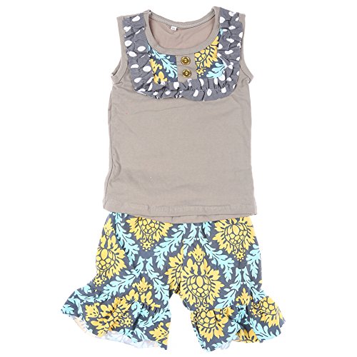 Kaiya Angel Little Girls' Damask Ruffle Top with Printed Short