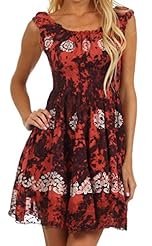 Tiered Embroidered Shirred Cotton/Crepe/Rayon Summer Elasticized   Waistline Peasant Dress 