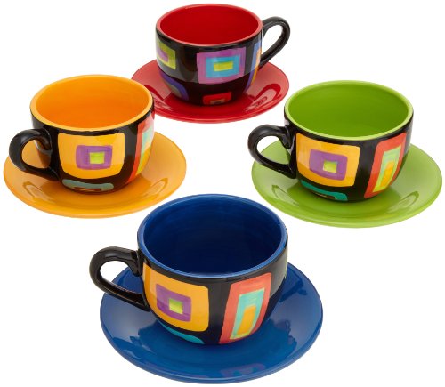 Henriksen Imports Modern 16-Ounce Jumbo Mugs and Saucers, Set of 4