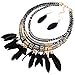 XY Fancy Feather Pendant Multi Layers Tribal Bib Necklace Statement Earring Jewelry Set - Black