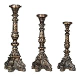 Set of Three Ornate Dynasty Bronze Candle Holders