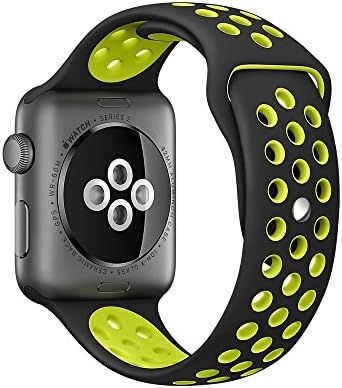 Apple Watch 38mm Nike Sport Band, iMiWell Soft Silicone Quick Release Replacement Strap for Apple iWatch Series 1 Series 2, Apple Watch Nike+ (38mm Medium/Large Black+Luminous Yellow)
