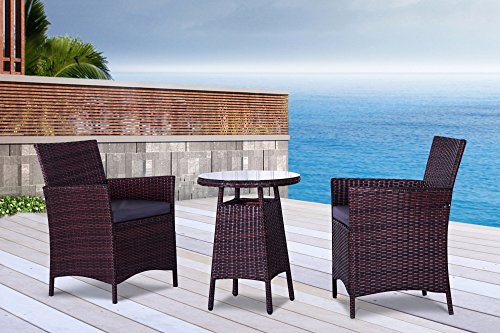 The San Tropez Collection - 3 Pc Outdoor Rattan Wicker Sofa Patio Furniture Set. Choice of Set & Cushion Color (Mixed Brown / Grey Cushions)