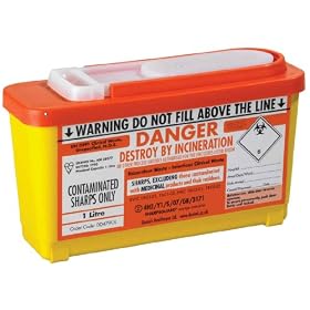 Small Community Sharps Bin 1 Litre Orange Lid