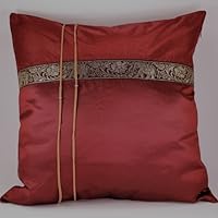 Deep Red Thai Elephant Band 18'x18' Decorative Silk Throw Pillow Cover