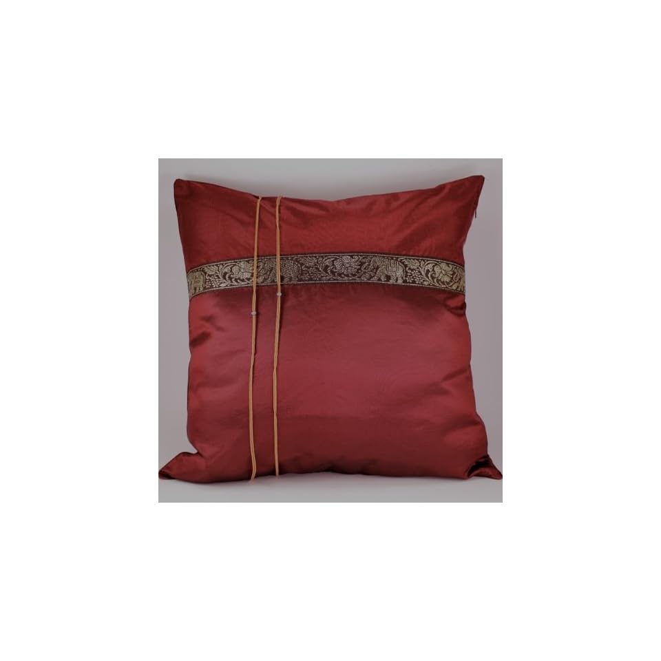 Deep Red Thai Elephant Band 18x18 Decorative Silk Throw Pillow