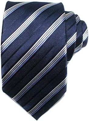 Weltie Men's 100% Silk Wide And Narrow Stripe With Dot Woven Solid Tie, Soft Wool Lining-Dark blue