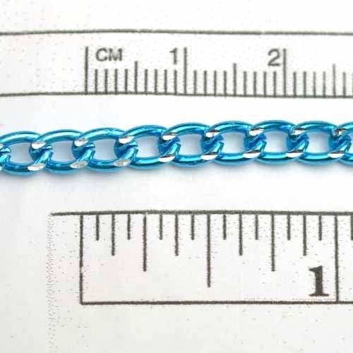 Chainology Aluminum Chain #112: Capri Blue 4x6mm Filed Curb Aluminum Bulk Jewelry Chain (Per 25 Foot Spool)