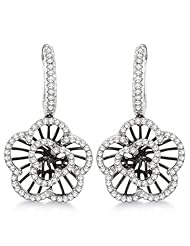 0.62ct Diamond Dangle Drop Floral Earrings with Black Rhodium Plating Huggie Earrings 14k White Gol