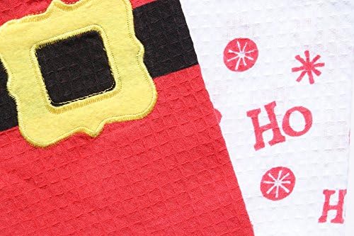 Holiday Christmas Waffle Weave Hand Towels Santa Belt and "Ho Ho" - 2 Count