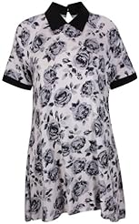 Plus Size Keyhole Short Floral Print Viscose Short Sleeves Mini Dress 