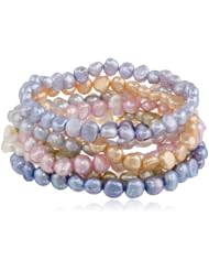 Multi-Pastel Colors Freshwater Cultured Pearl Set of 7 Stretch Bracelets, 7.5"