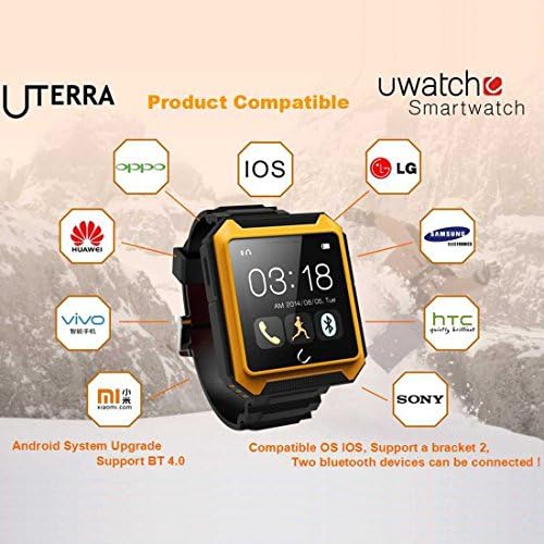 Wintimes Deluxe U TERRA Smart Watch 1.6" Touch Screen Bluetooth 4.0 Ip68 Waterproof Shockproof Dustproof for Samsung Note 4/3/2 S6/S6 Sony Z4/Z3/Z2 HTC ONE M7/M8/M9 Iphone 5s/5c/5/4s-Yellow