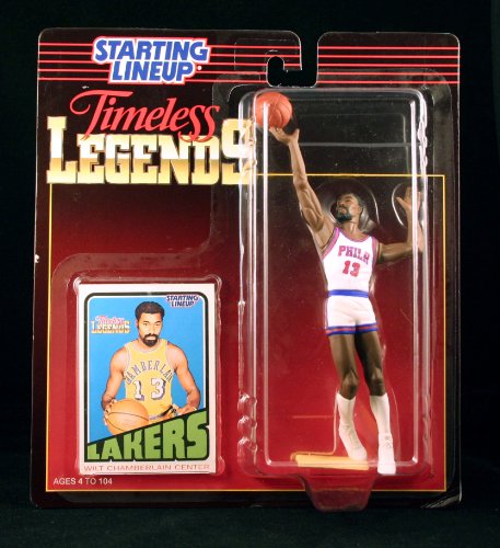 WILT CHAMBERLAIN / PHILADELPHIA WARRIORS 1996 Timeless Legends Kenner NBA Starting Lineup & Exclusive Los Angeles Lakers Collector Trading Card