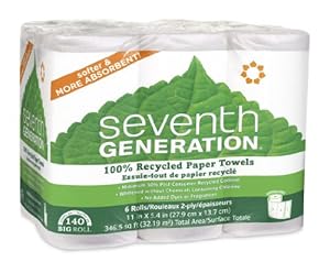 Seventh Generation White Paper Towels, 2-ply, 140-sheet Rolls, 6-Count (Pack of 4)