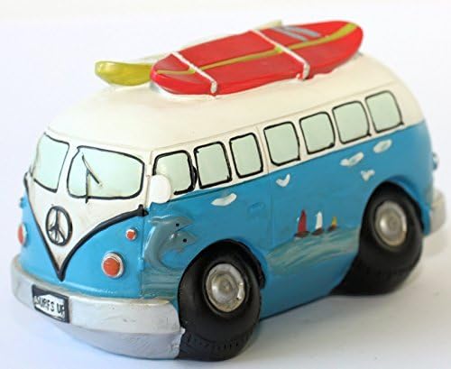 VW COMBI WITH SURF BOARD MONEY BOX Really Cute 1960s Classic VW 16cm Long NEW