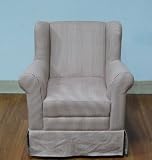 Kids Boys Wingback Chair with Red Ticking in Beige Fabric
