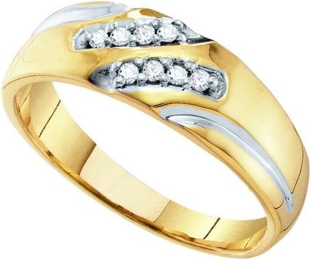10k Yellow Gold Round Natural Diamond Mens Masculine 2-tone Wedding Daily Band Ring Sizes 1/10 Cttw