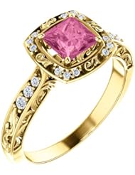 18K Yellow Gold 5.00x5.00mm Princess Cut Chatham Created Pink Sapphire and Diamond Ring -- LIFETIME WARRANTY