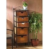 Home Organization Iron Shelf w/5 Wicker Storage Drawers