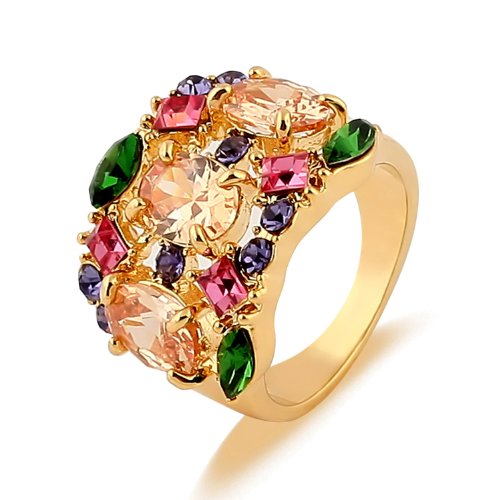Yoursfs Colorful Gemstone Crystal Yellow Hollow Cocktail Wide band Marquise CZ Engagement Ring