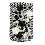 Premium Luxurious Designer Hard Diamond Crystal Snap-on Case for Blackberry Curve 8330 Case - Black, White Silver Rose Flower Diamond
