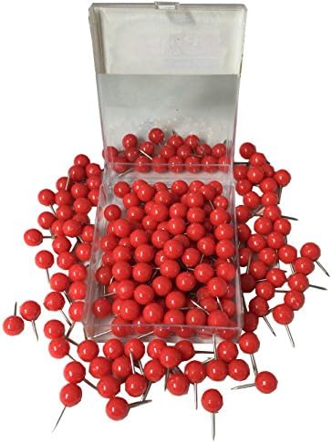 Map Pins - Push Pins. Round Head Pin for Easy Use. 200 Pieces of Map Steel Point Tacks (Red)