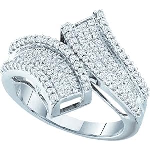 The Classical Turn Diamond Ring-10K Sparkling Open-Ended Diamond Race Trac Style Micro Pave Ring