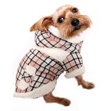 Happy Puppy Designer Dog Apparel - Classic Checkered Fur Dog Coat - Color: Beige, Size: S