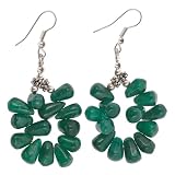 EXP Handmade Green Aventurine Dangle Earrings With Silver Beads