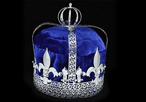 Men's Blue Velvet Imperial Medieval Fleur De Lis 6" King Crown