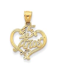 14k Yellow Gold D/C Sweet 15 Anos Heart Pendant. Metal Wt- 1.17g