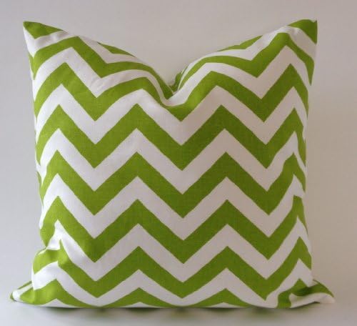 Set of 2 Chevron- Zig Zag Print Design Decorative Throw Pillows Covers -Medium Weight Cotton Print- Invisible Zipper Closure (Lime/ White, 16x16 Pillow cover only)