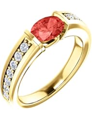 18K Yellow Gold 7.00x5.00mm Oval Cut Chatham Created Padparadscha Sapphire and Diamond Ring -- LIFETIME WARRANTY