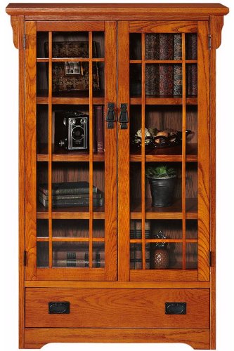 Craftsman Multicolormedia Cabinet With Glass Doors, GLASS DR/DRAWER, DARK OAK