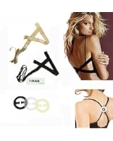 E'Plaza&reg; Pack of 5, 2 New Low Back Backless Bra Strap Adapter Converter Fully Adjustable Extender Hook + 3 Oval Racer Back Bra Converter Clip & Cleavage Enhancer Black Clear Nude (a)