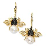 Gold-plated Sterling Silver Cultured Pearl CZ Bee Earrings