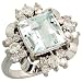 14ct White Gold Large Stone Square Ring, w/ 1.20 Carats Brilliant Cut Diamonds & 4.85 Carats Princess Cut (10mm) Aquamarine Stone, 7/8 in. (22mm) wide