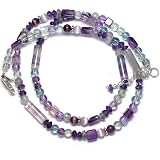 Sterling Silver Amethyst, Fluorite, Labradorite, Pink and Purple Cat's Eye Beaded Necklace by Sajen, 20