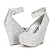 Dream Pairs CHAOS Women's Glitter High Heel Rhinestones Ankle Cuff Round Toe Platform Wedge Pump Shoes